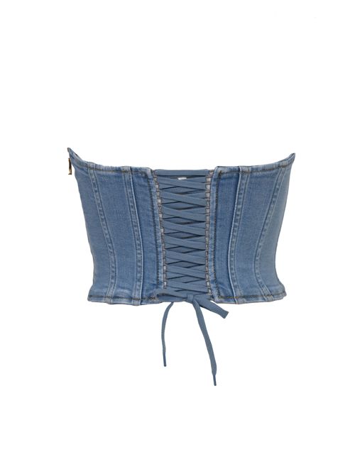 Top bustier in denim di cotone e lyocell con lacci criss-cross Elisabetta Franchi | JT02D61E2192